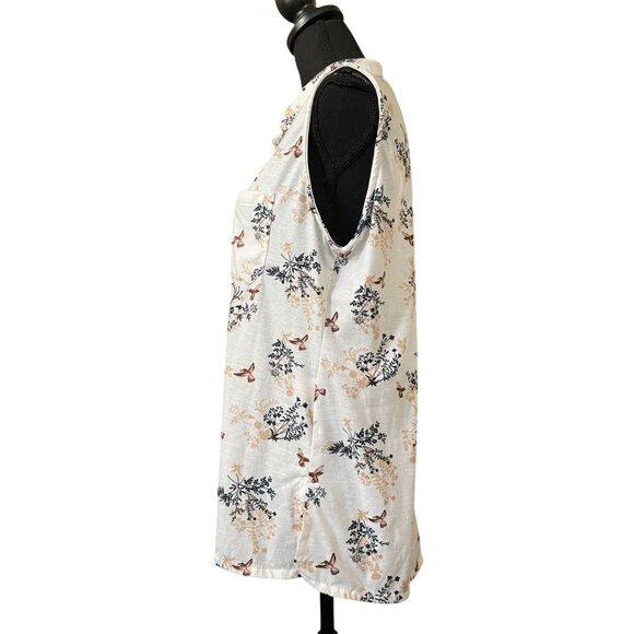 Eden & Olivia sleeveless button front bird print collared top 2X tunic - Picture 3 of 6